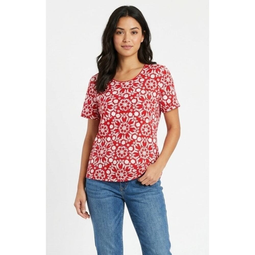 REBECCA MALONE Women's Floral T-Shirt Top 1XL Cotton Polyester Summer Casual